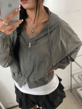 Two-way Crinkly Hooded Windbreaker