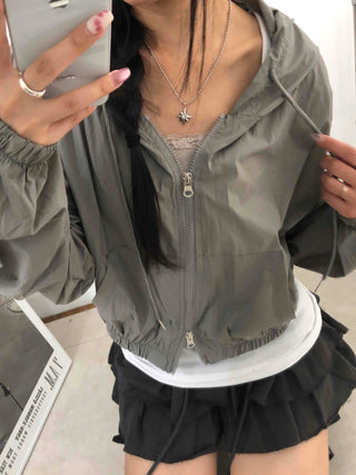 Two-way Crinkly Hooded Windbreaker