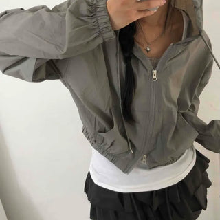Two-way Crinkly Hooded Windbreaker