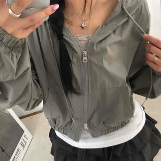 Two-way Crinkly Hooded Windbreaker