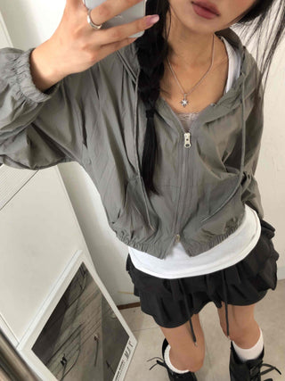 Two-way Crinkly Hooded Windbreaker