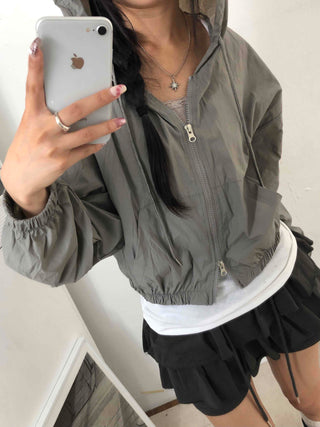 Two-way Crinkly Hooded Windbreaker