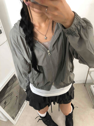 Two-way Crinkly Hooded Windbreaker