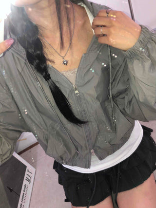 Two-way Crinkly Hooded Windbreaker