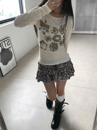 Loose Flower Round Neck Long Sleeve T-shirt