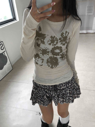 Loose Flower Round Neck Long Sleeve T-shirt