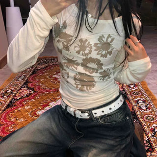 Loose Flower Round Neck Long Sleeve T-shirt