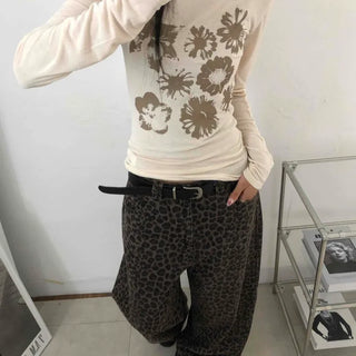 Loose Flower Round Neck Long Sleeve T-shirt