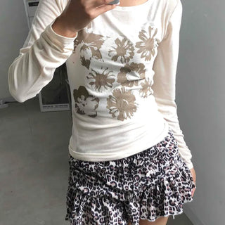 Loose Flower Round Neck Long Sleeve T-shirt