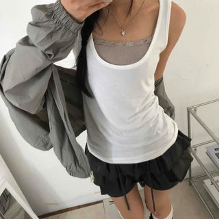 Street Layered Deep U-Neck Plain Sleeveless
