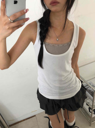Street Layered Deep U-Neck Plain Sleeveless
