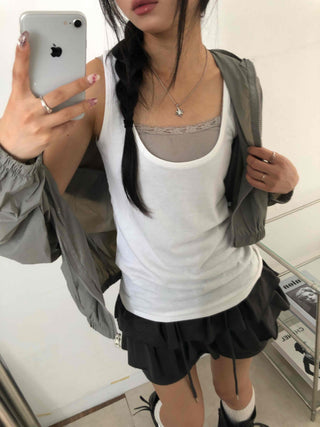 Street Layered Deep U-Neck Plain Sleeveless