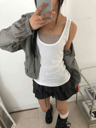 Street Layered Deep U-Neck Plain Sleeveless