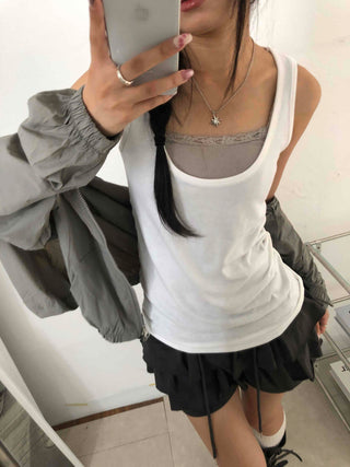Street Layered Deep U-Neck Plain Sleeveless