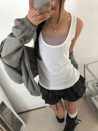 Street Layered Deep U-Neck Plain Sleeveless