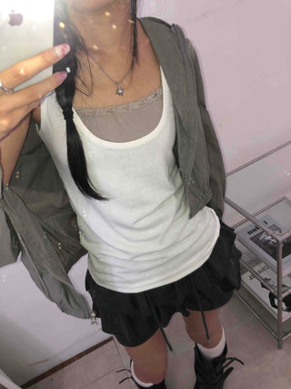 Street Layered Deep U-Neck Plain Sleeveless