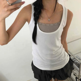 Street Layered Deep U-Neck Plain Sleeveless