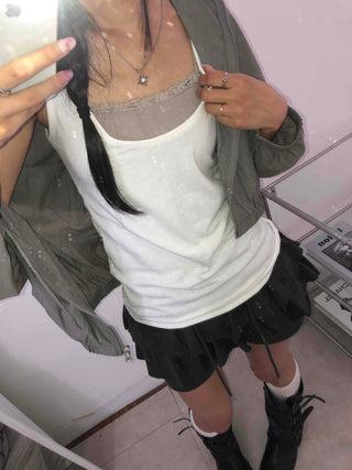 Street Layered Deep U-Neck Plain Sleeveless