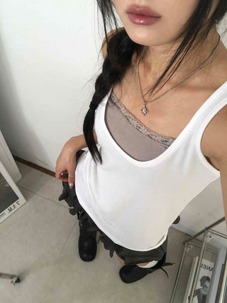 Street Layered Deep U-Neck Plain Sleeveless