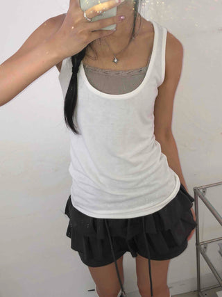 Street Layered Deep U-Neck Plain Sleeveless