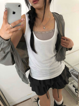 Street Layered Deep U-Neck Plain Sleeveless