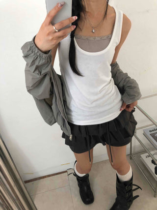Street Layered Deep U-Neck Plain Sleeveless