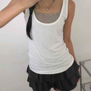 Street Layered Deep U-Neck Plain Sleeveless