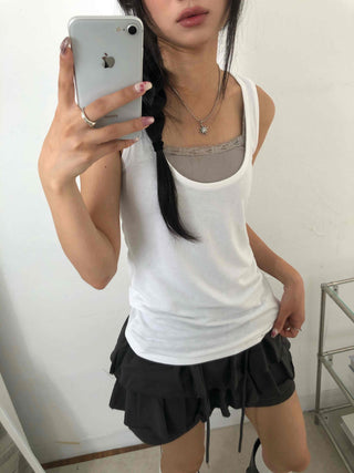 Street Layered Deep U-Neck Plain Sleeveless