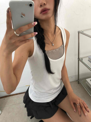 Street Layered Deep U-Neck Plain Sleeveless