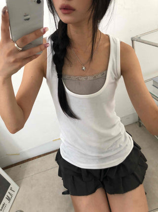 Street Layered Deep U-Neck Plain Sleeveless