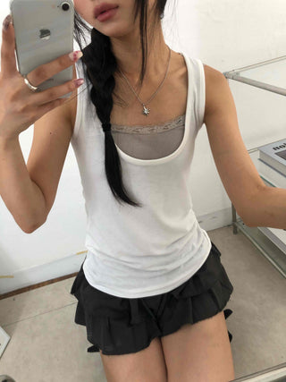 Street Layered Deep U-Neck Plain Sleeveless