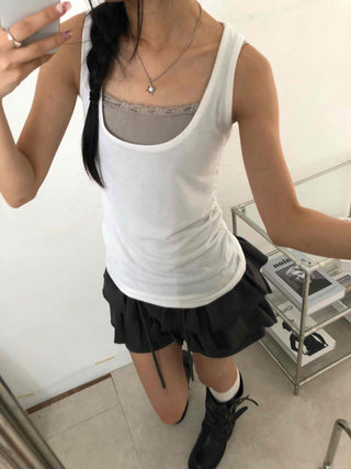 Street Layered Deep U-Neck Plain Sleeveless