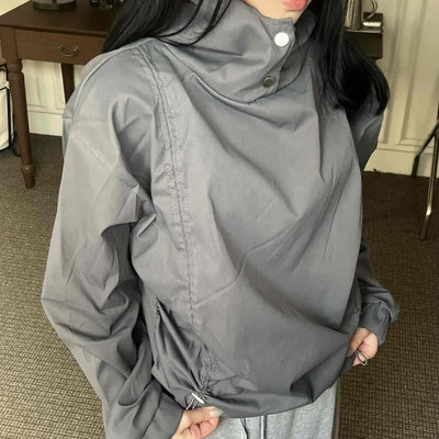 Oversized High-Neck Snap Button Hoodie