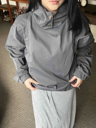 Oversized High-Neck Snap Button Hoodie