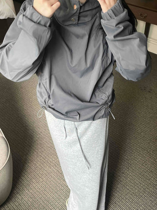 Oversized High-Neck Snap Button Hoodie