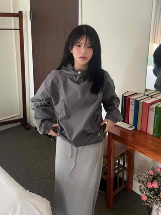 Oversized High-Neck Snap Button Hoodie