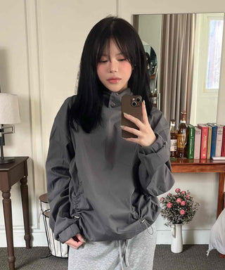 Oversized High-Neck Snap Button Hoodie