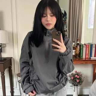 Oversized High-Neck Snap Button Hoodie