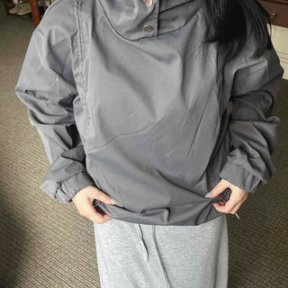 Oversized High-Neck Snap Button Hoodie