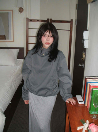 Oversized High-Neck Snap Button Hoodie