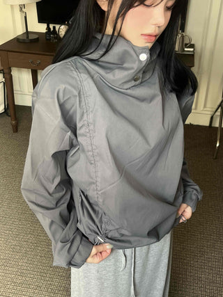 Oversized High-Neck Snap Button Hoodie