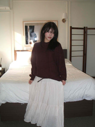Bohemian Shirred Cotton A-Line Maxi Skirt