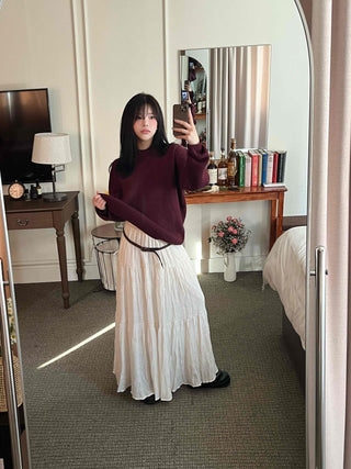 Bohemian Shirred Cotton A-Line Maxi Skirt