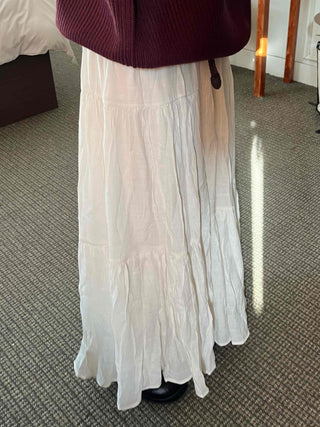 Bohemian Shirred Cotton A-Line Maxi Skirt