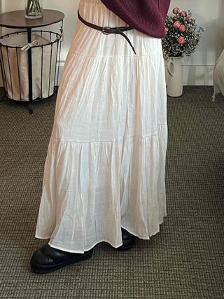 Bohemian Shirred Cotton A-Line Maxi Skirt