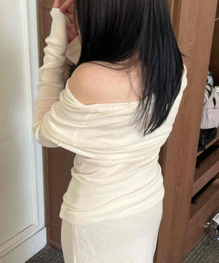Off-shoulder Shirred Slim Fit Knit Dress