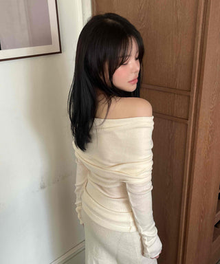 Off-shoulder Shirred Slim Fit Knit Dress