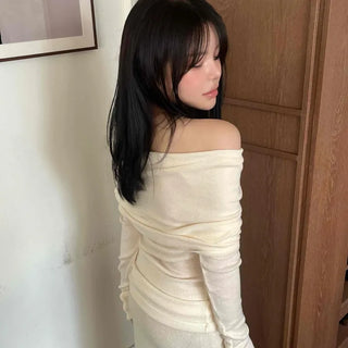 Off-shoulder Shirred Slim Fit Knit Dress