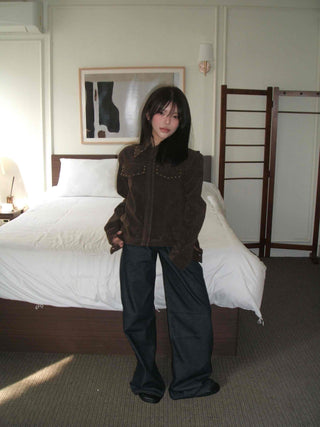 Western Studded Suede Zip-Up Jacket