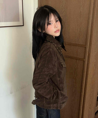 Western Studded Suede Zip-Up Jacket